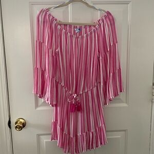 Blue Island Pink and White Stripe Swim Coverup. Size Medium